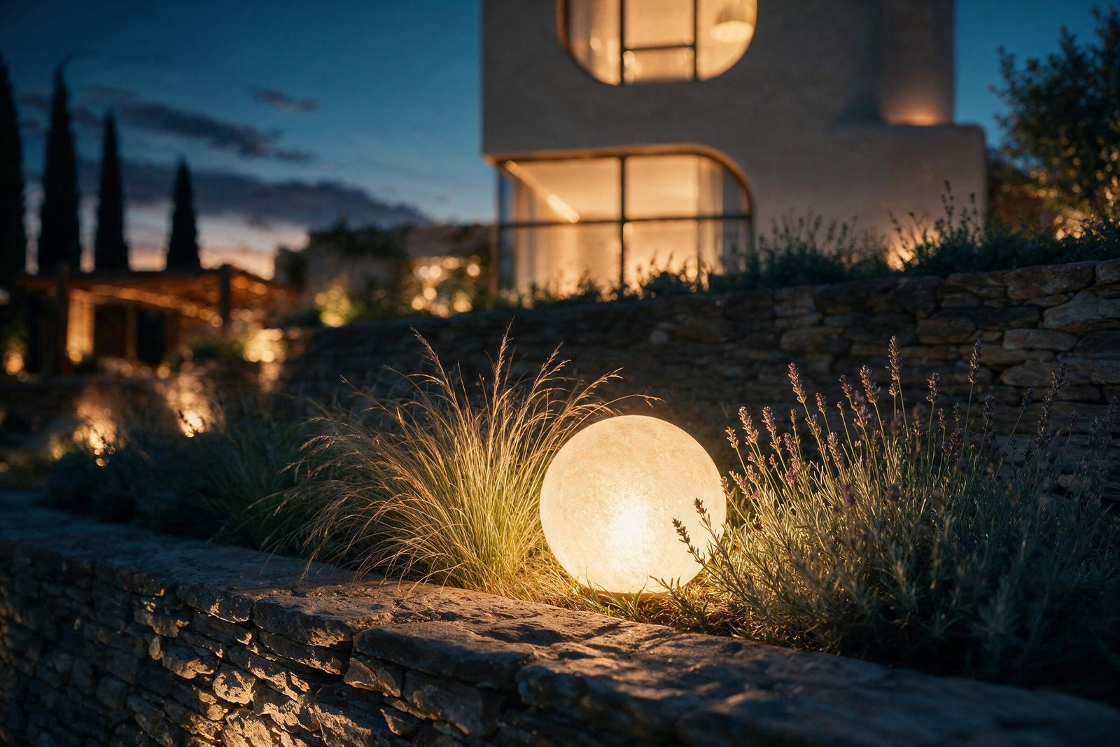 Glowing sphere lamp in lavender