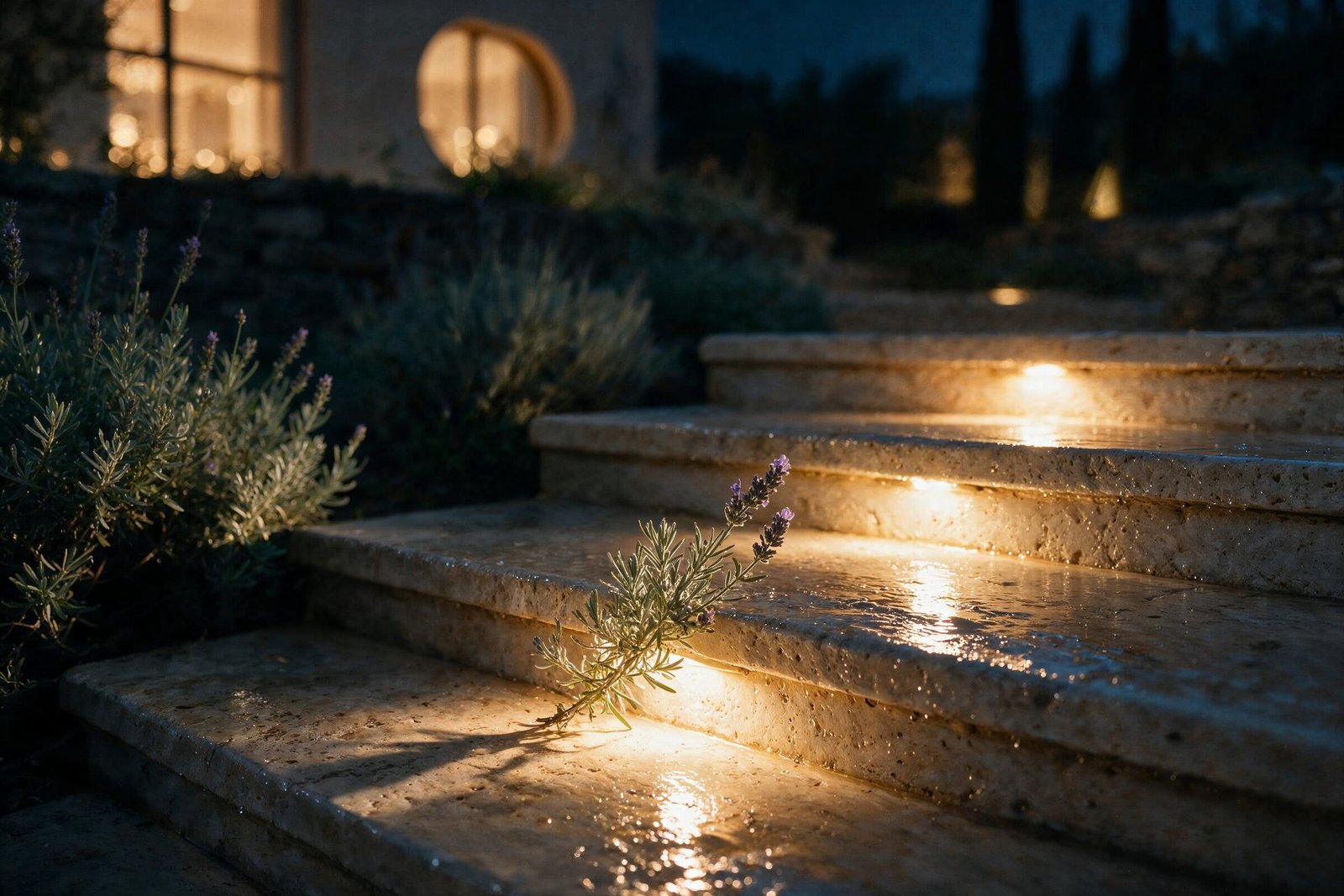 Stone steps with lighting