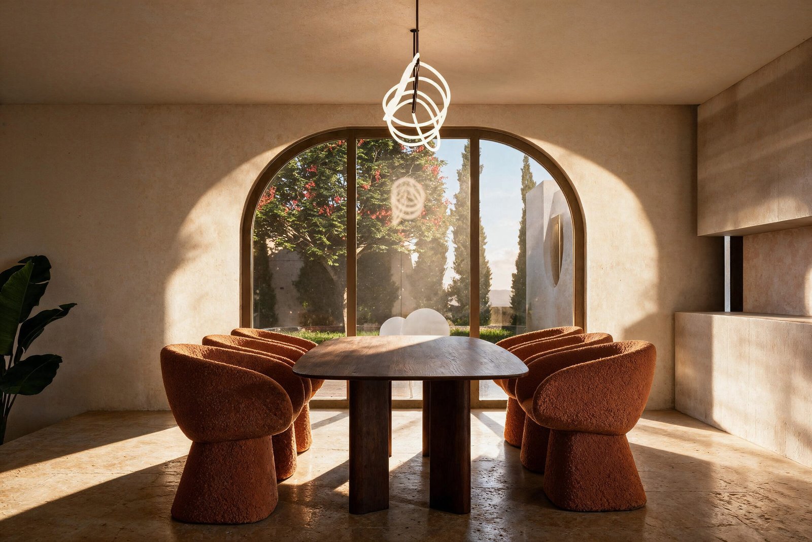 Dining room with arched window