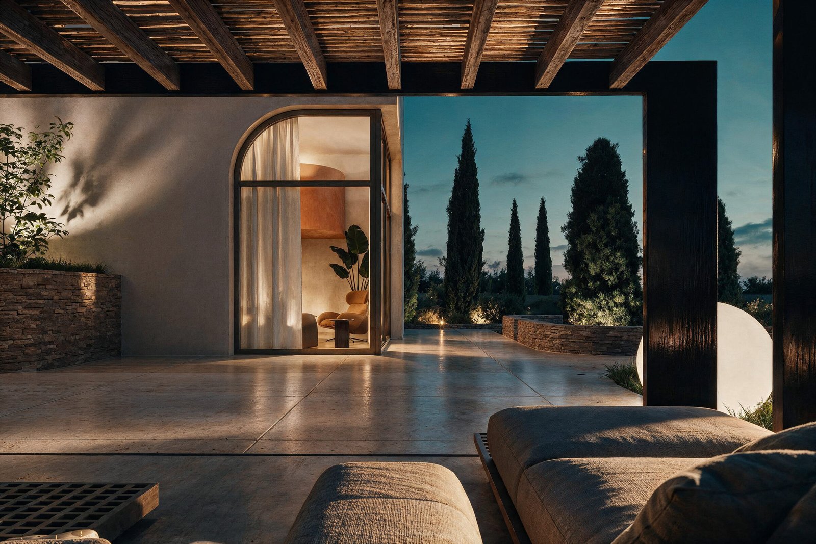 Covered terrace lounge
